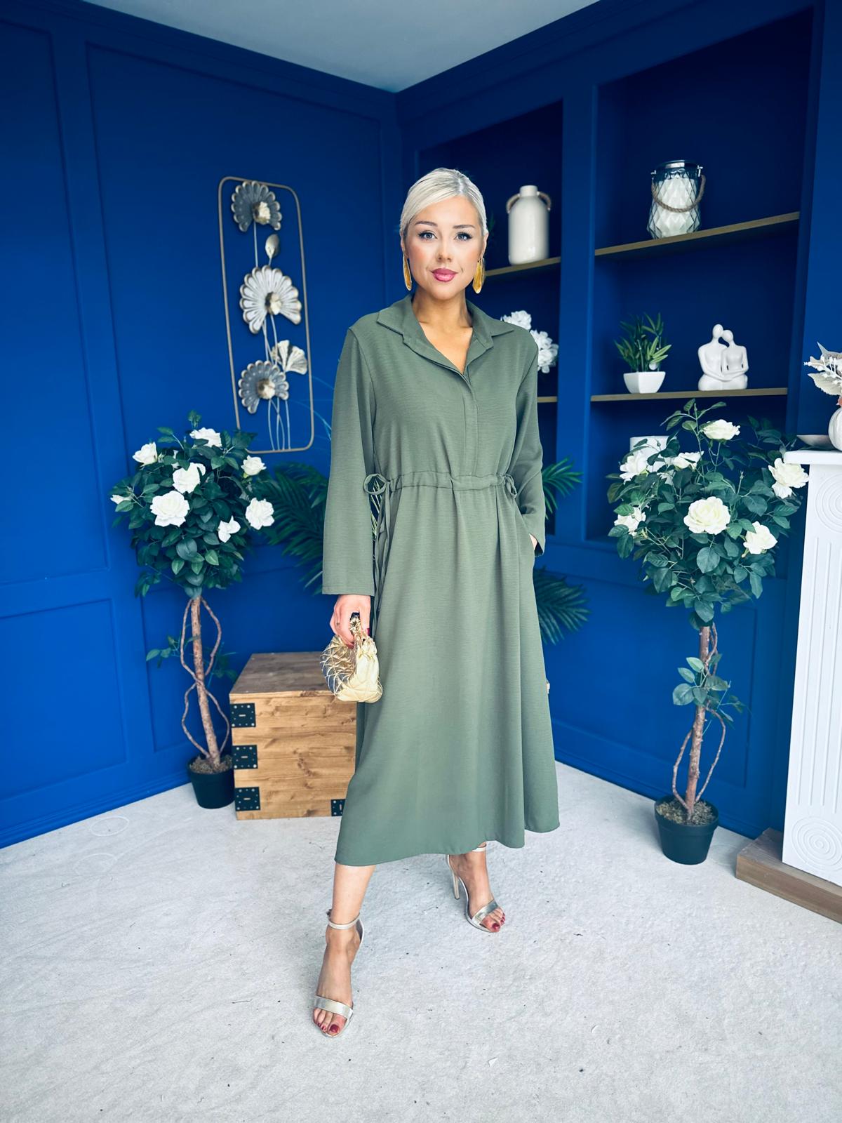 Bradley Detailed Midi Dress Khaki