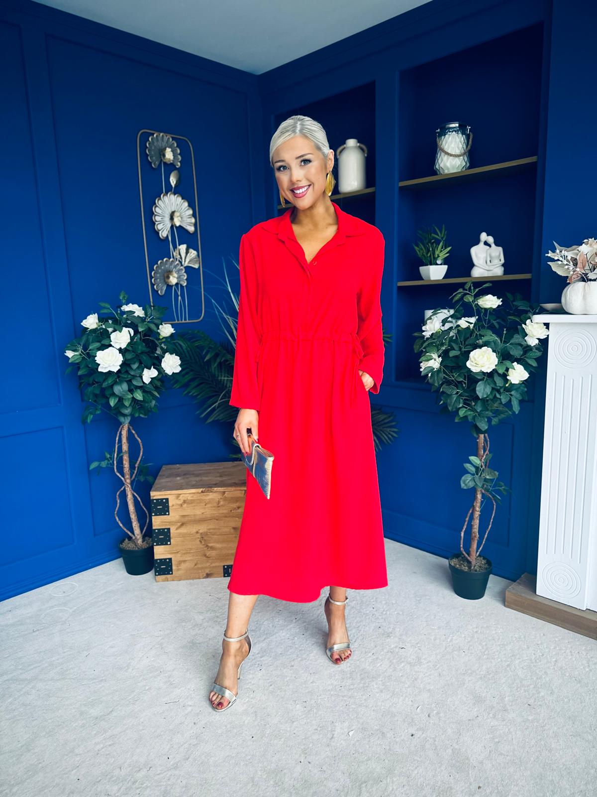Bradley Detailed Midi Dress Red