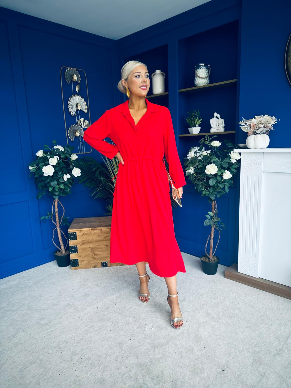 Bradley Detailed Midi Dress Red