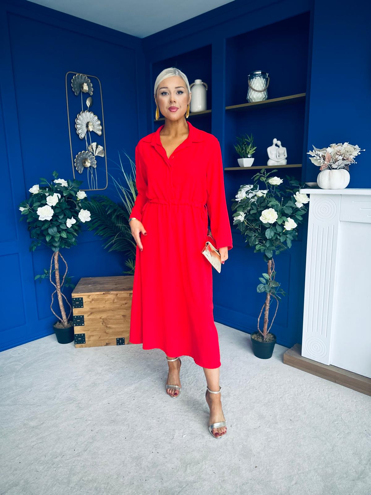 Bradley Detailed Midi Dress Red