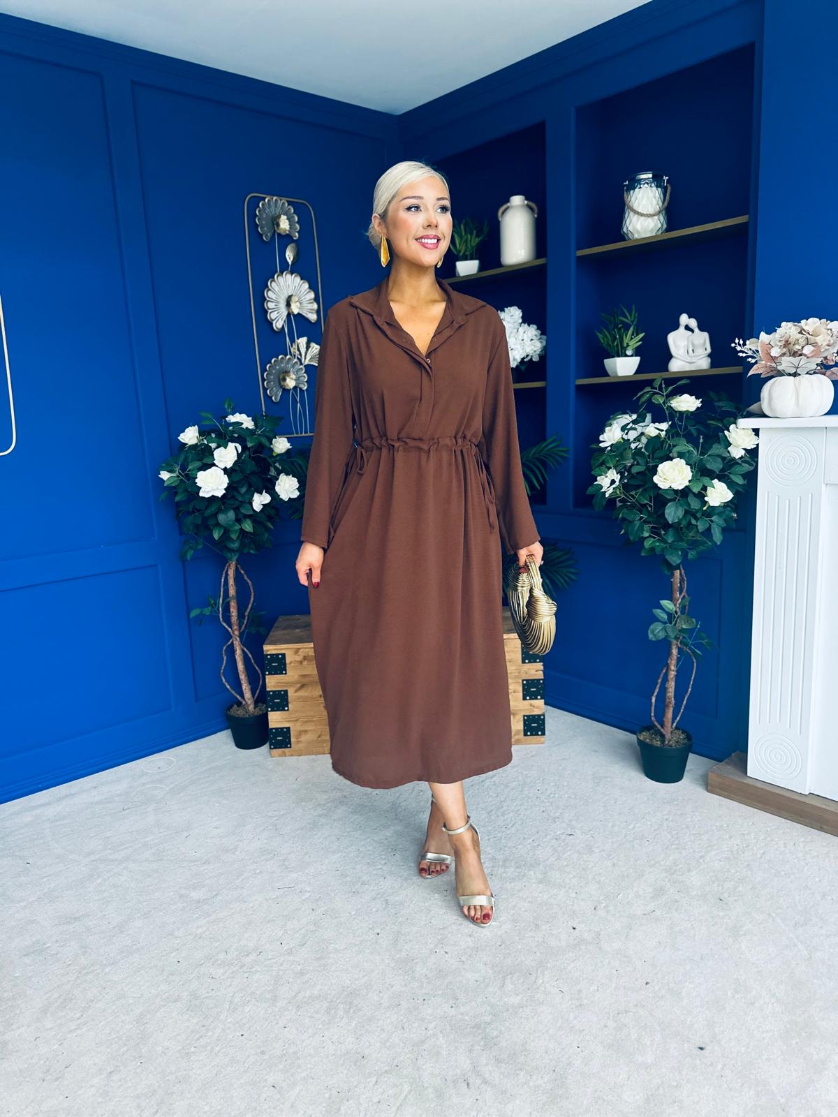 Bradley Detailed Midi Dress Chocolate