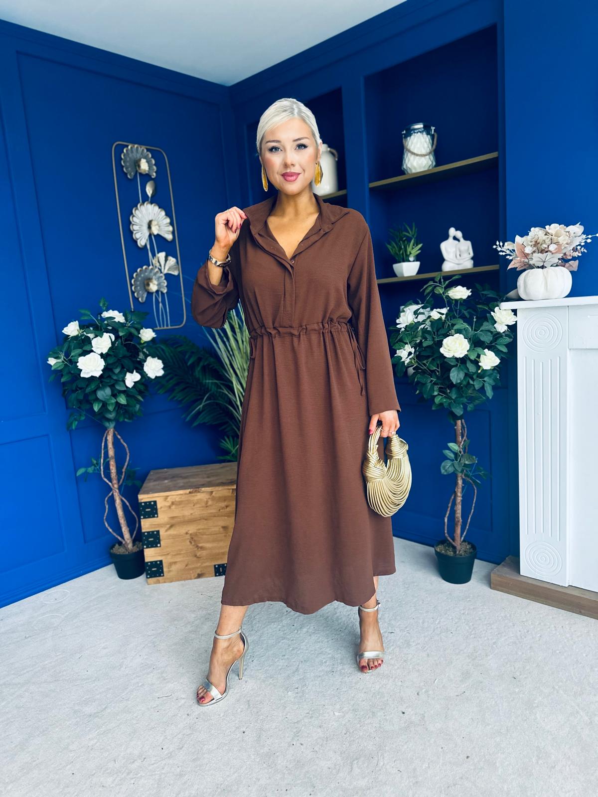 Bradley Detailed Midi Dress Chocolate