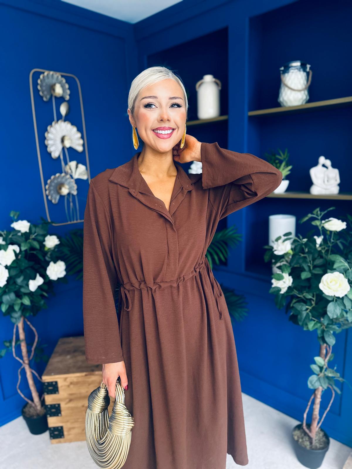 Bradley Detailed Midi Dress Chocolate