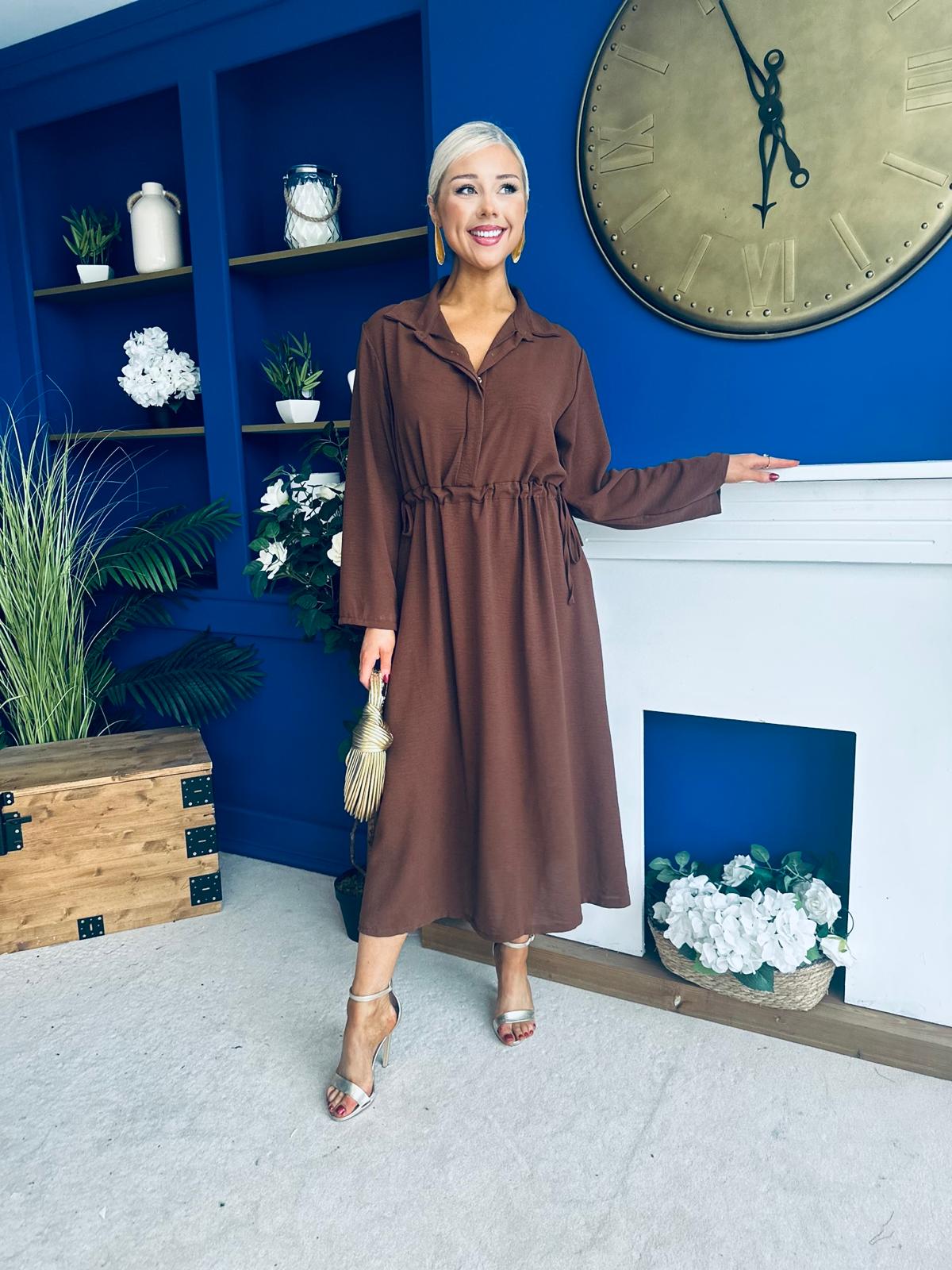 Bradley Detailed Midi Dress Chocolate