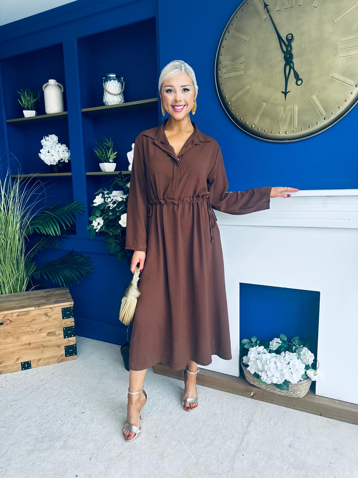 Bradley Detailed Midi Dress Chocolate