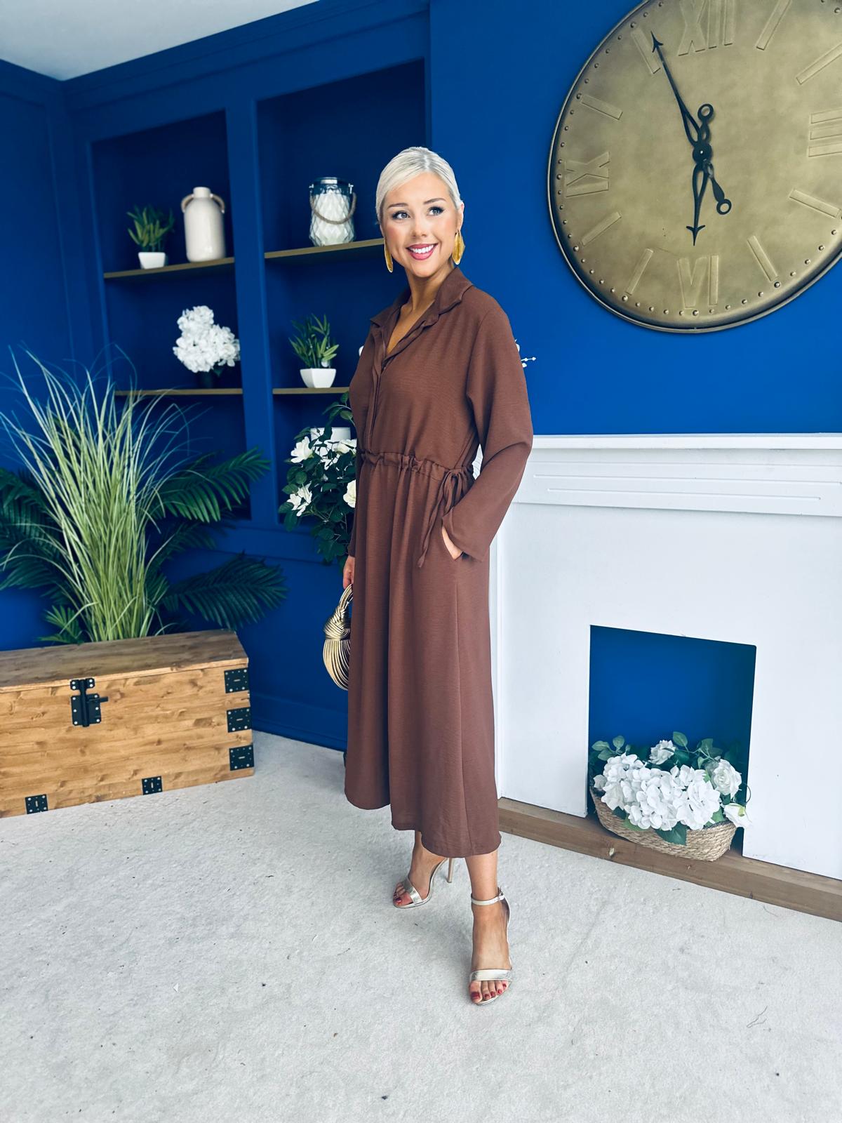 Bradley Detailed Midi Dress Chocolate