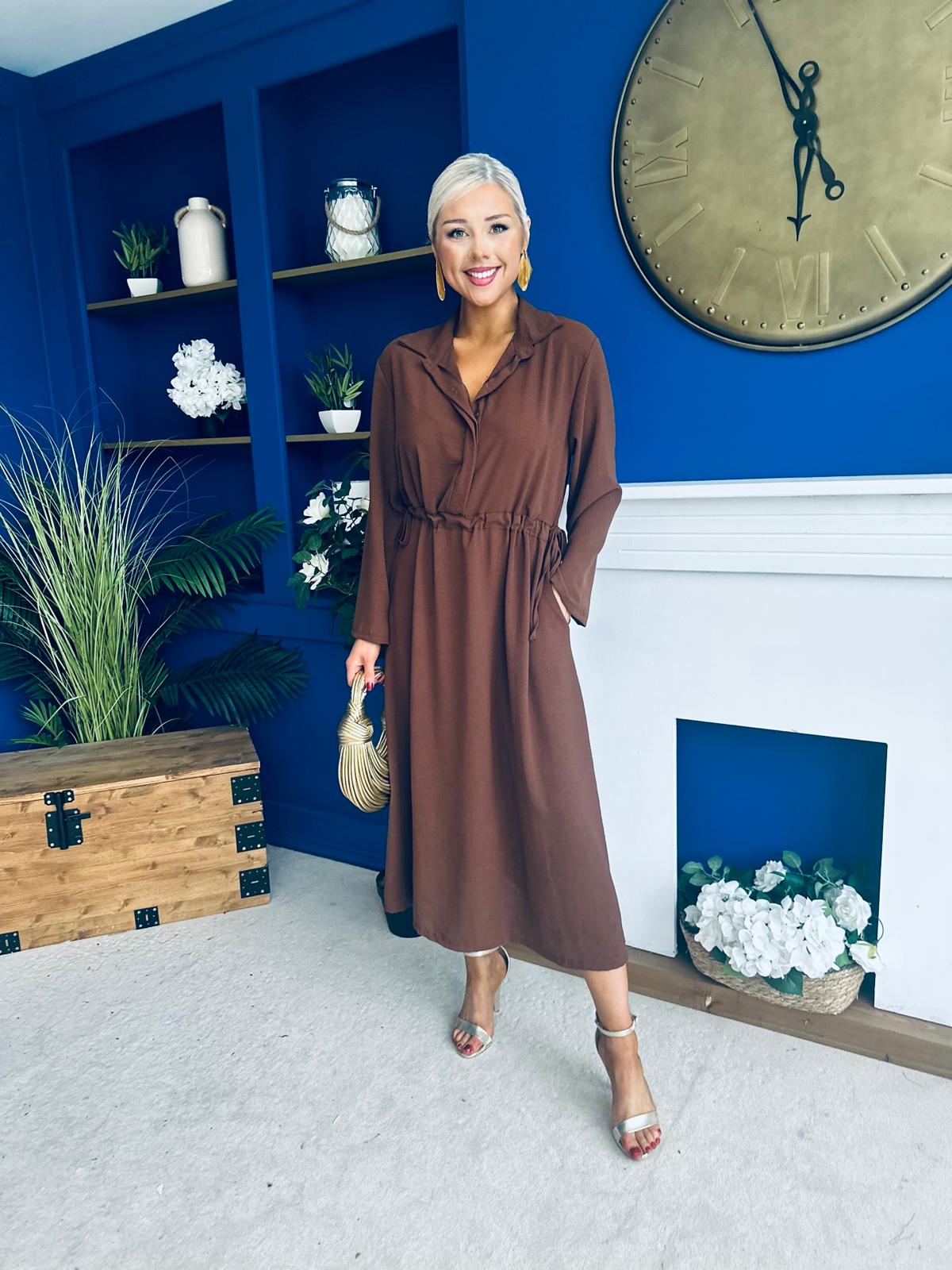 Bradley Detailed Midi Dress Chocolate