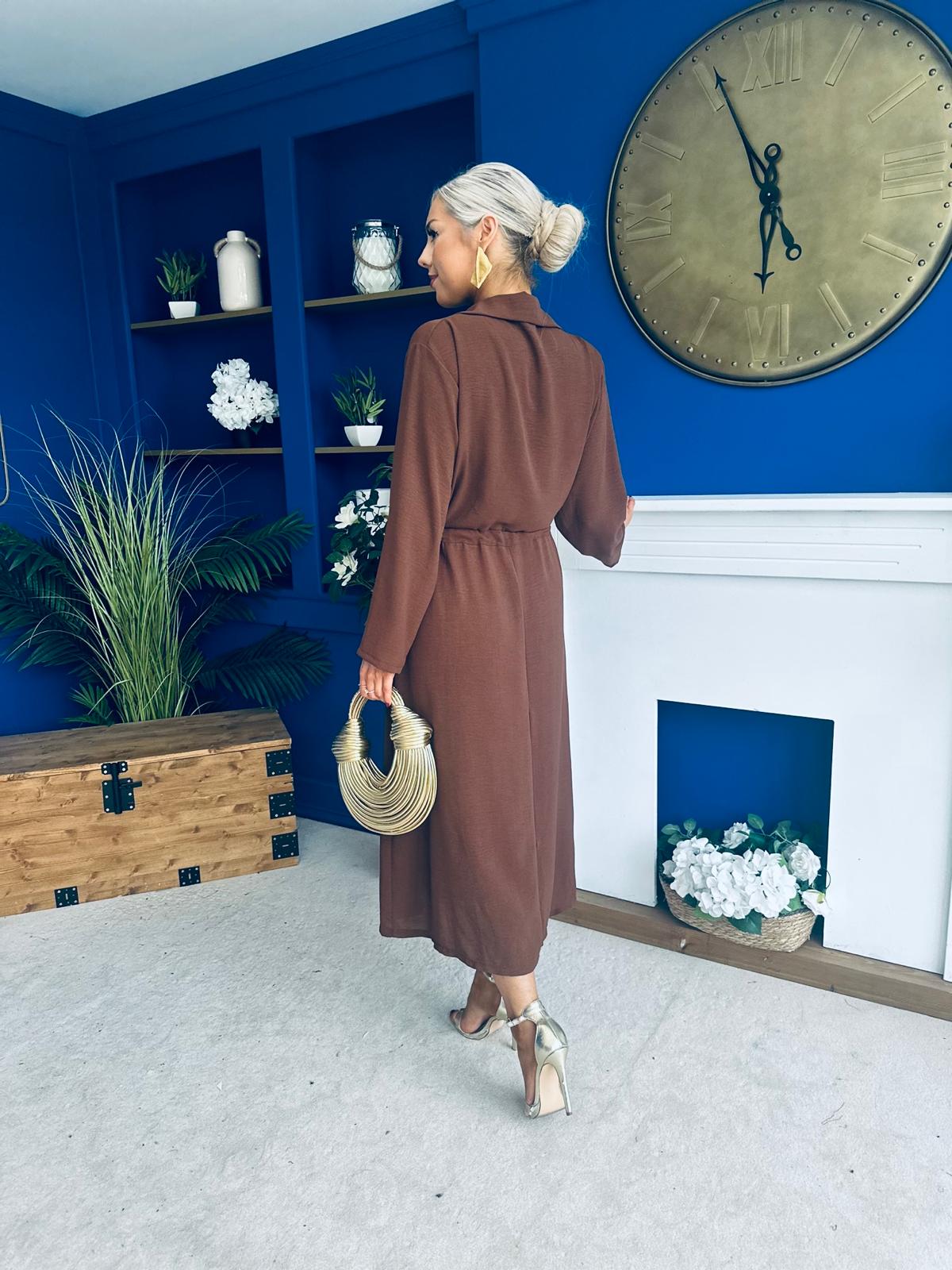 Bradley Detailed Midi Dress Chocolate