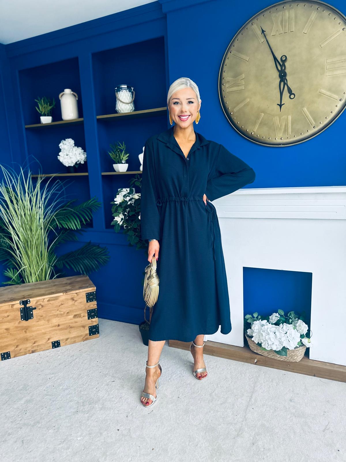 Bradley Detailed Midi Dress Navy
