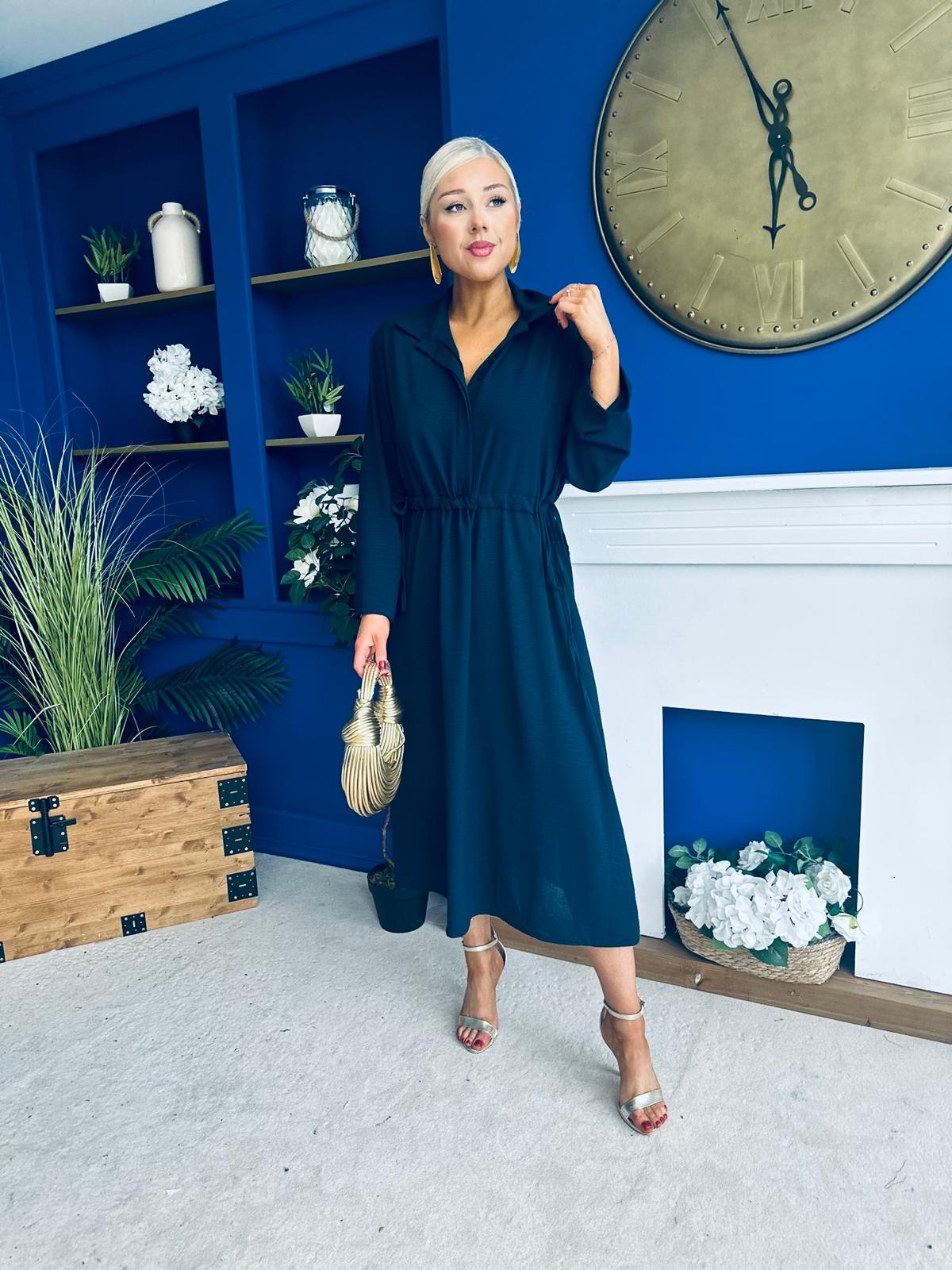 Bradley Detailed Midi Dress Navy
