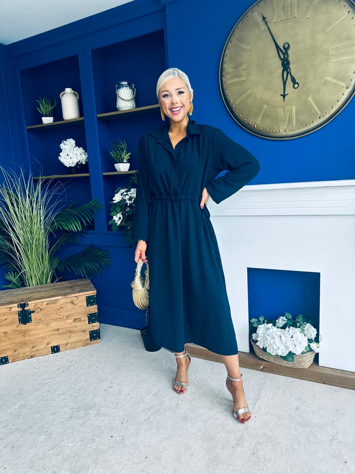 Bradley Detailed Midi Dress Navy