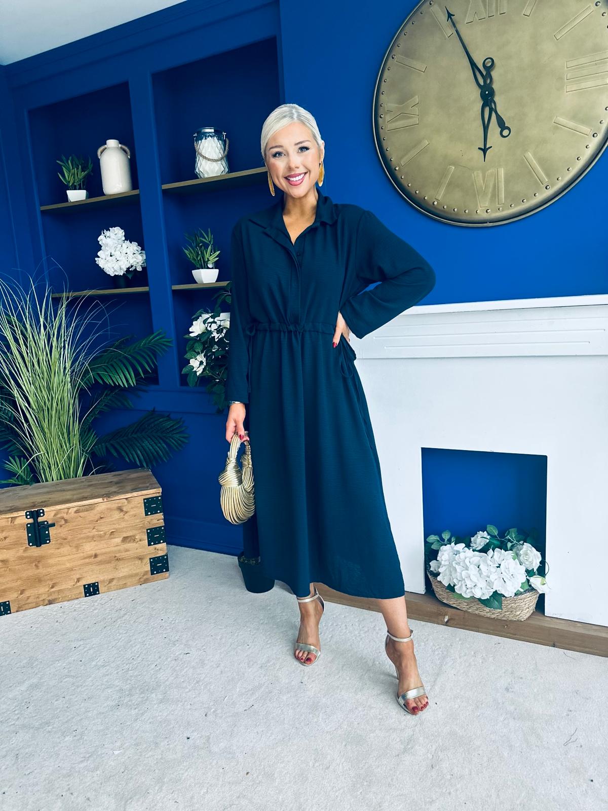 Bradley Detailed Midi Dress Navy