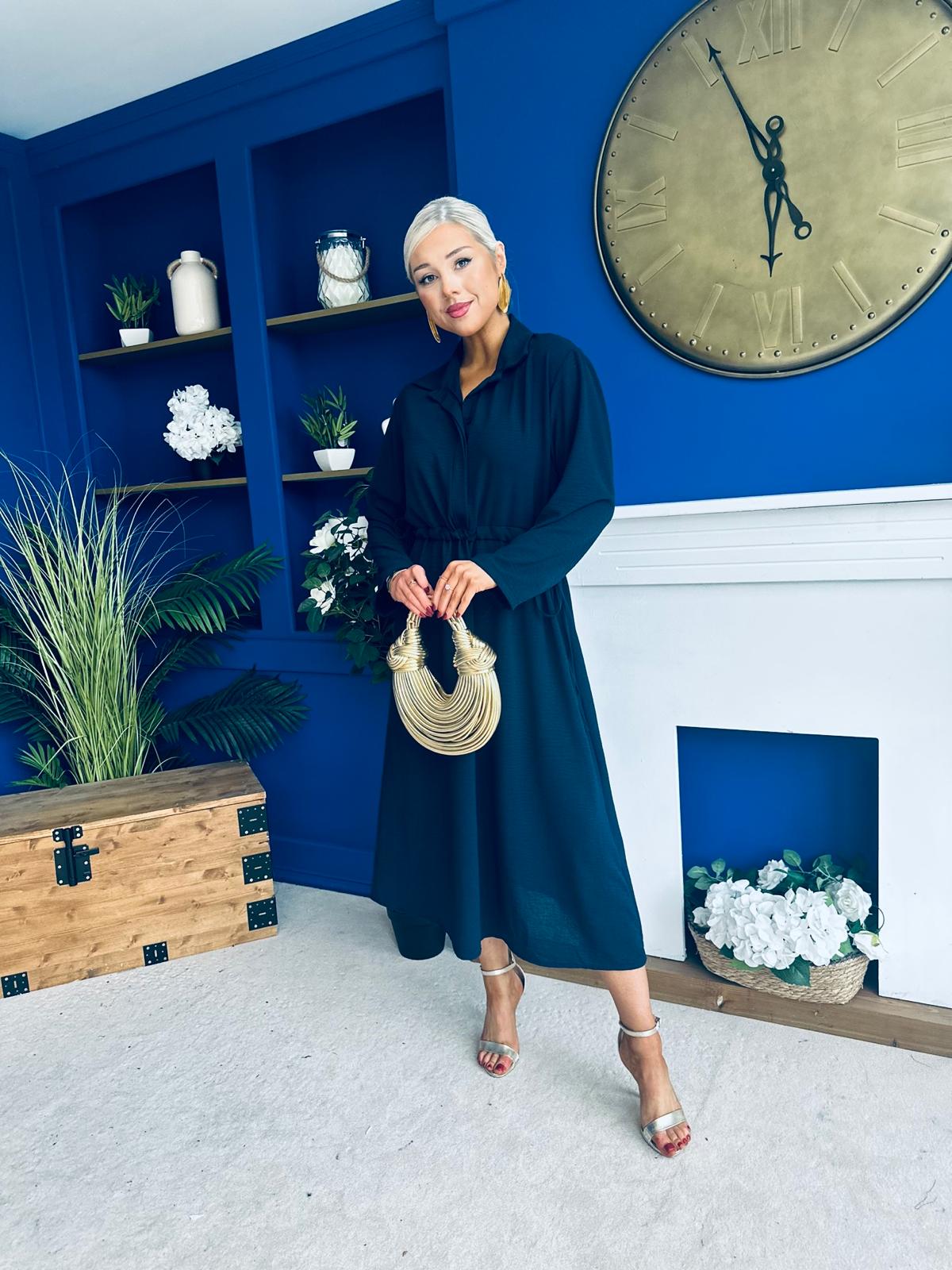 Bradley Detailed Midi Dress Navy