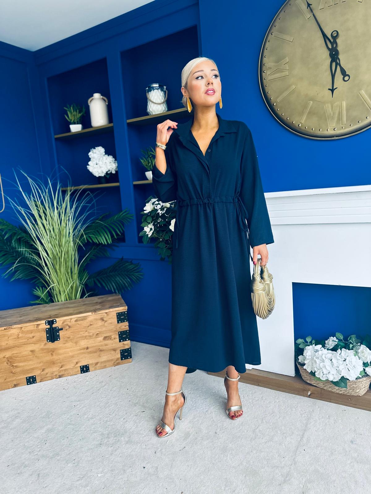 Bradley Detailed Midi Dress Navy