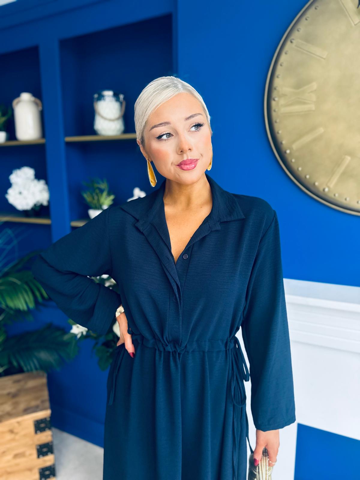 Bradley Detailed Midi Dress Navy