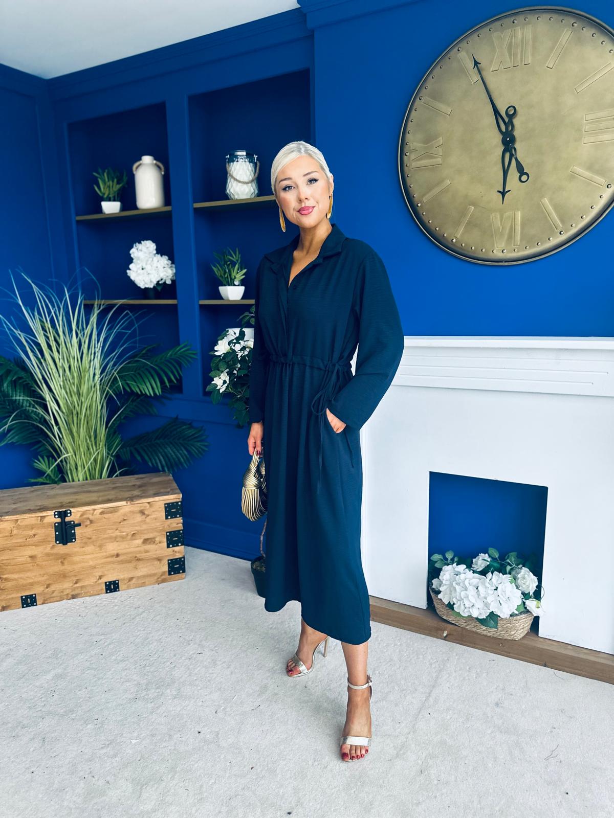 Bradley Detailed Midi Dress Navy