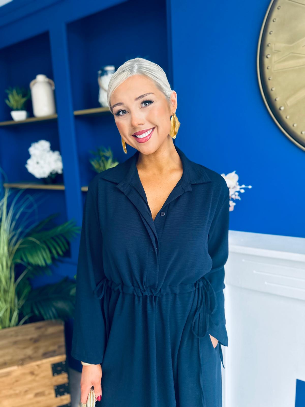 Bradley Detailed Midi Dress Navy