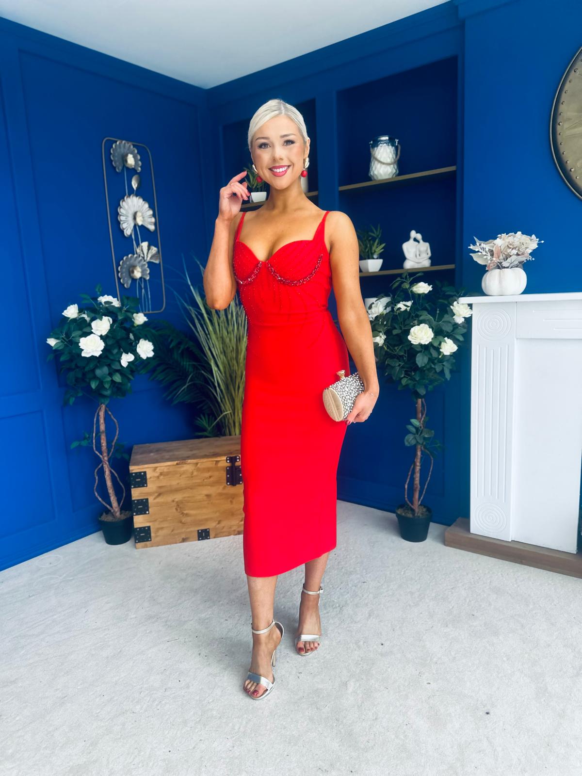 Sidney Embellished Occasion Dress Red