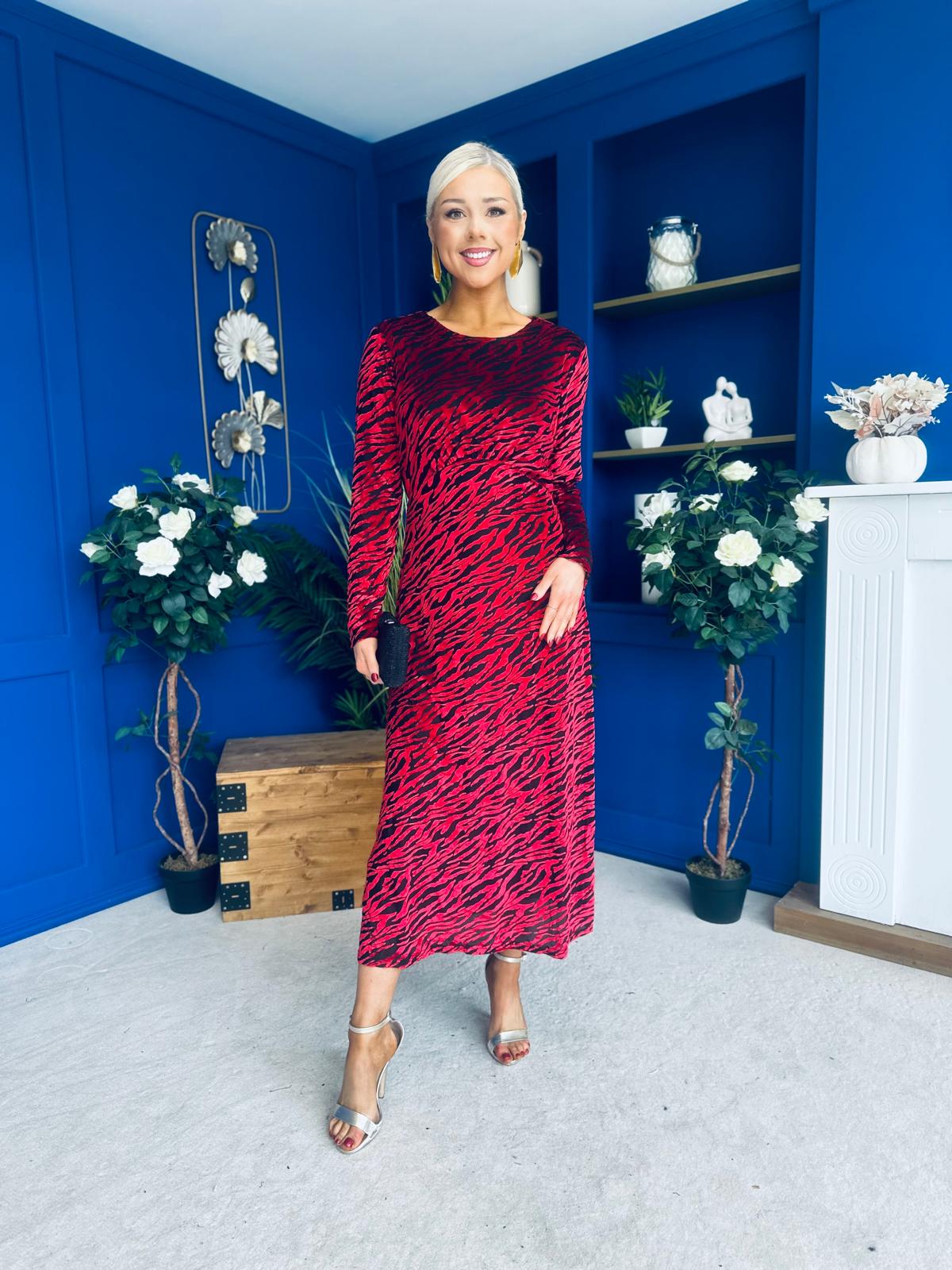 Dakota Detailed Velvet Occasion Dress Wine