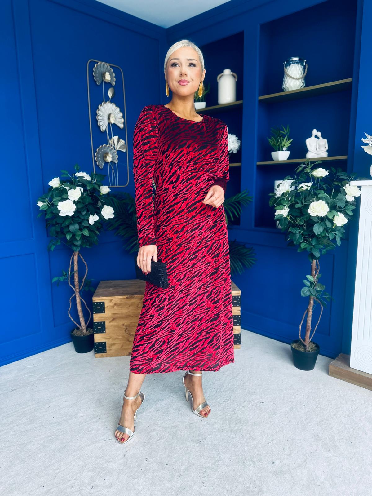 Dakota Detailed Velvet Occasion Dress Wine