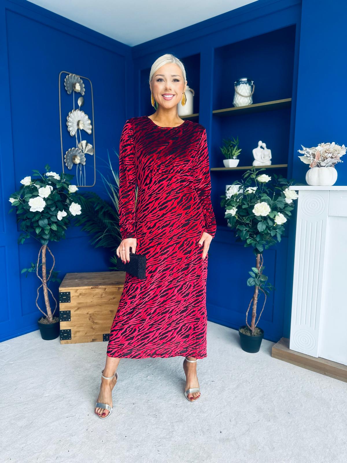 Dakota Detailed Velvet Occasion Dress Wine