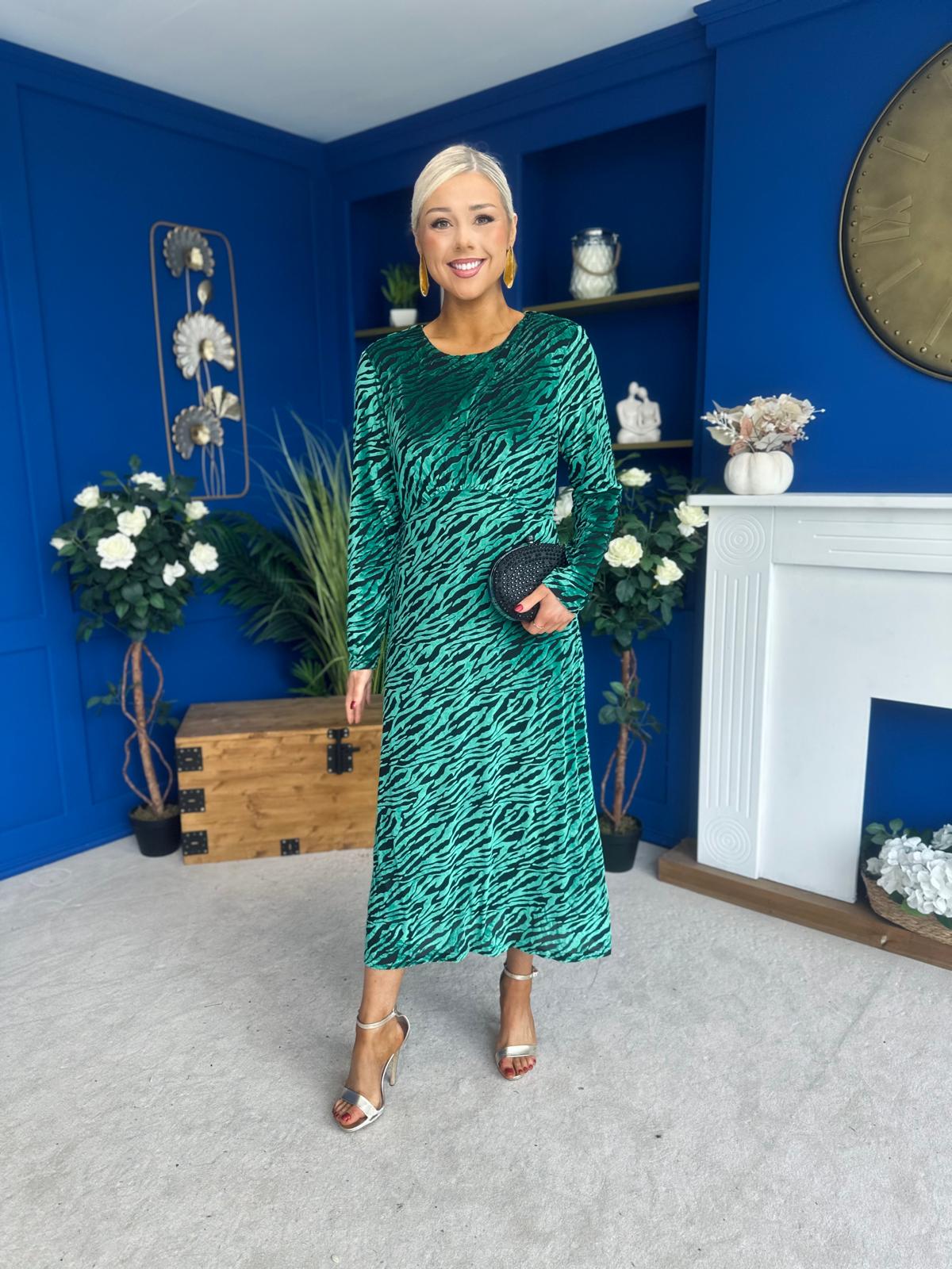 Dakota Detailed Velvet Occasion Dress Emerald