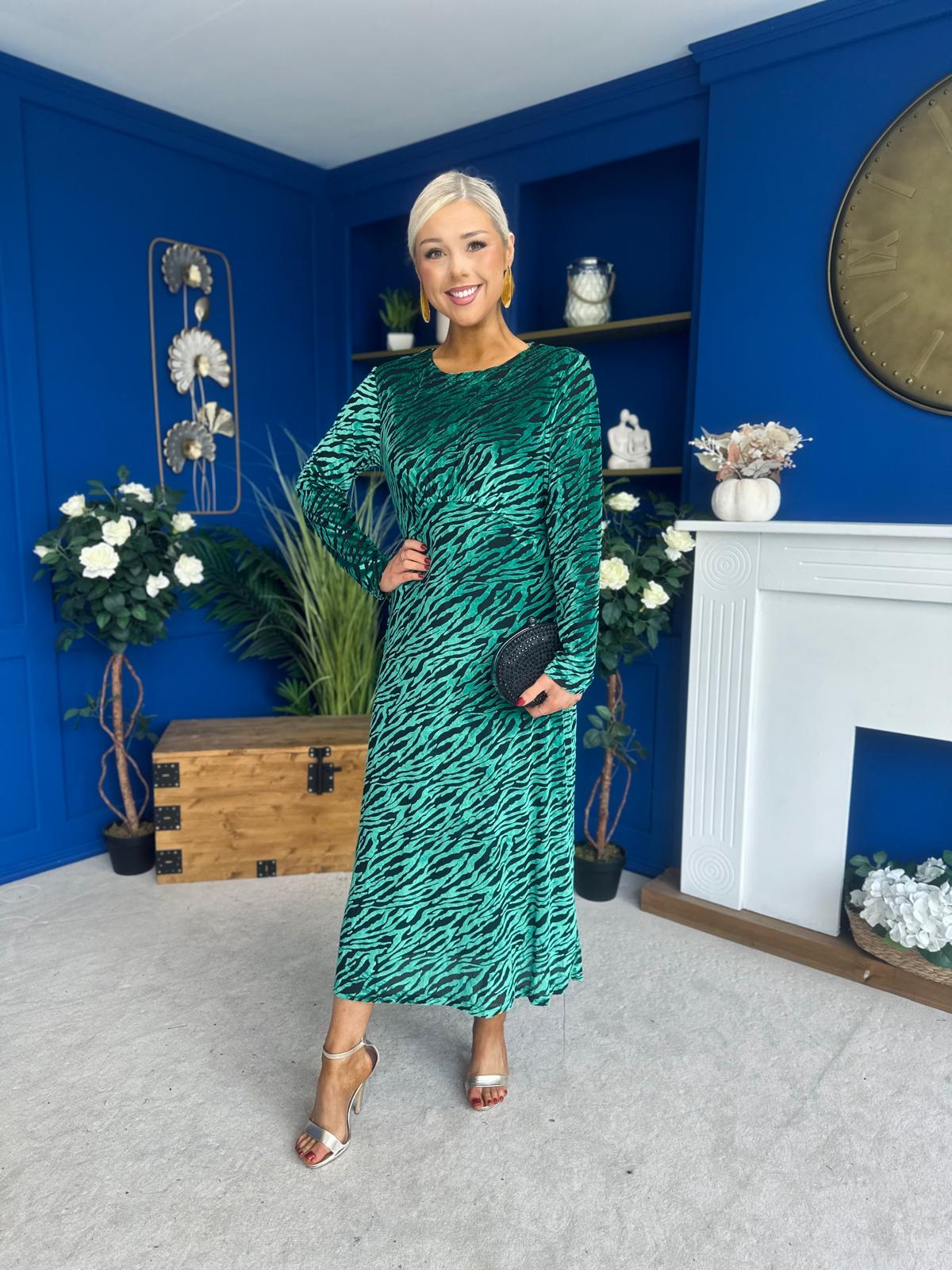 Dakota Detailed Velvet Occasion Dress Emerald