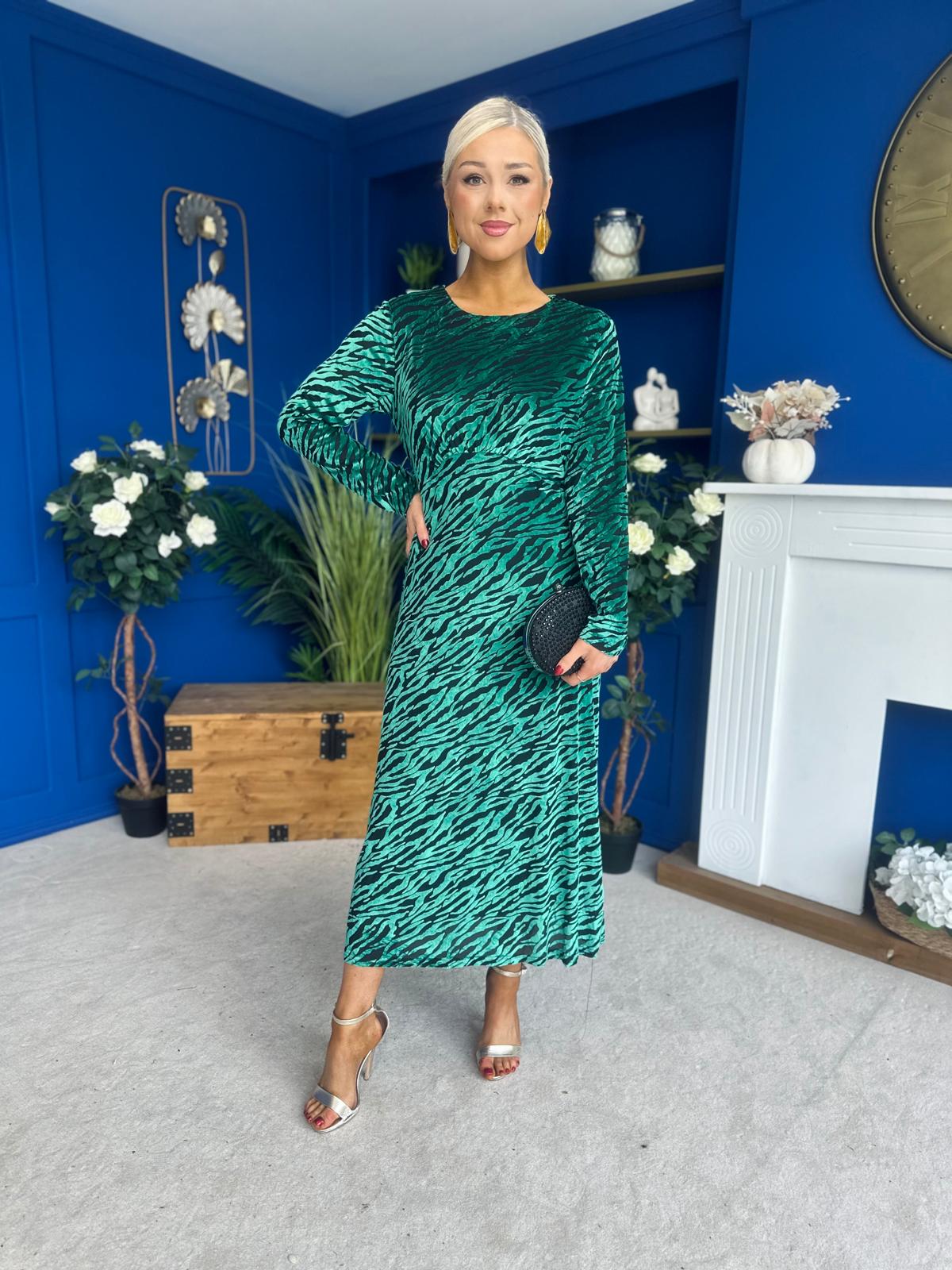 Dakota Detailed Velvet Occasion Dress Emerald
