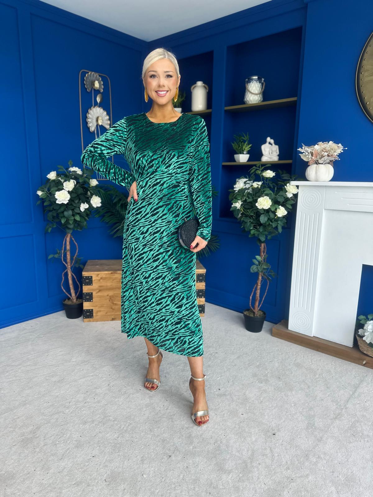 Dakota Detailed Velvet Occasion Dress Emerald