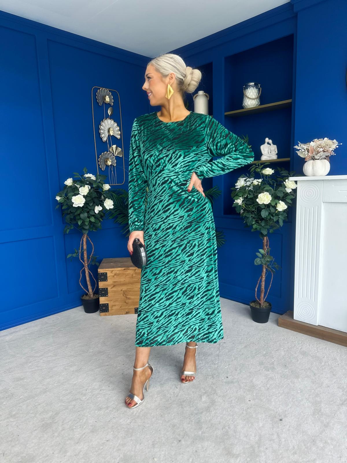 Dakota Detailed Velvet Occasion Dress Emerald