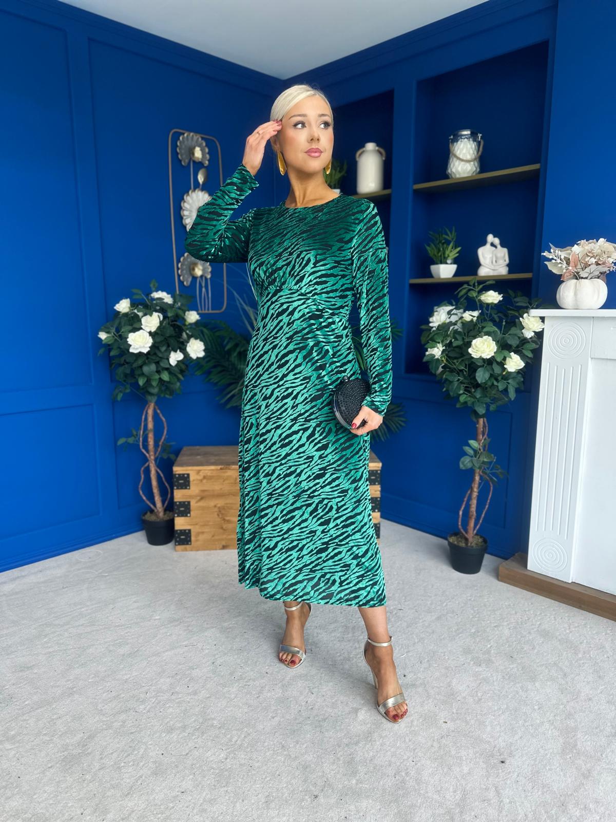 Dakota Detailed Velvet Occasion Dress Emerald