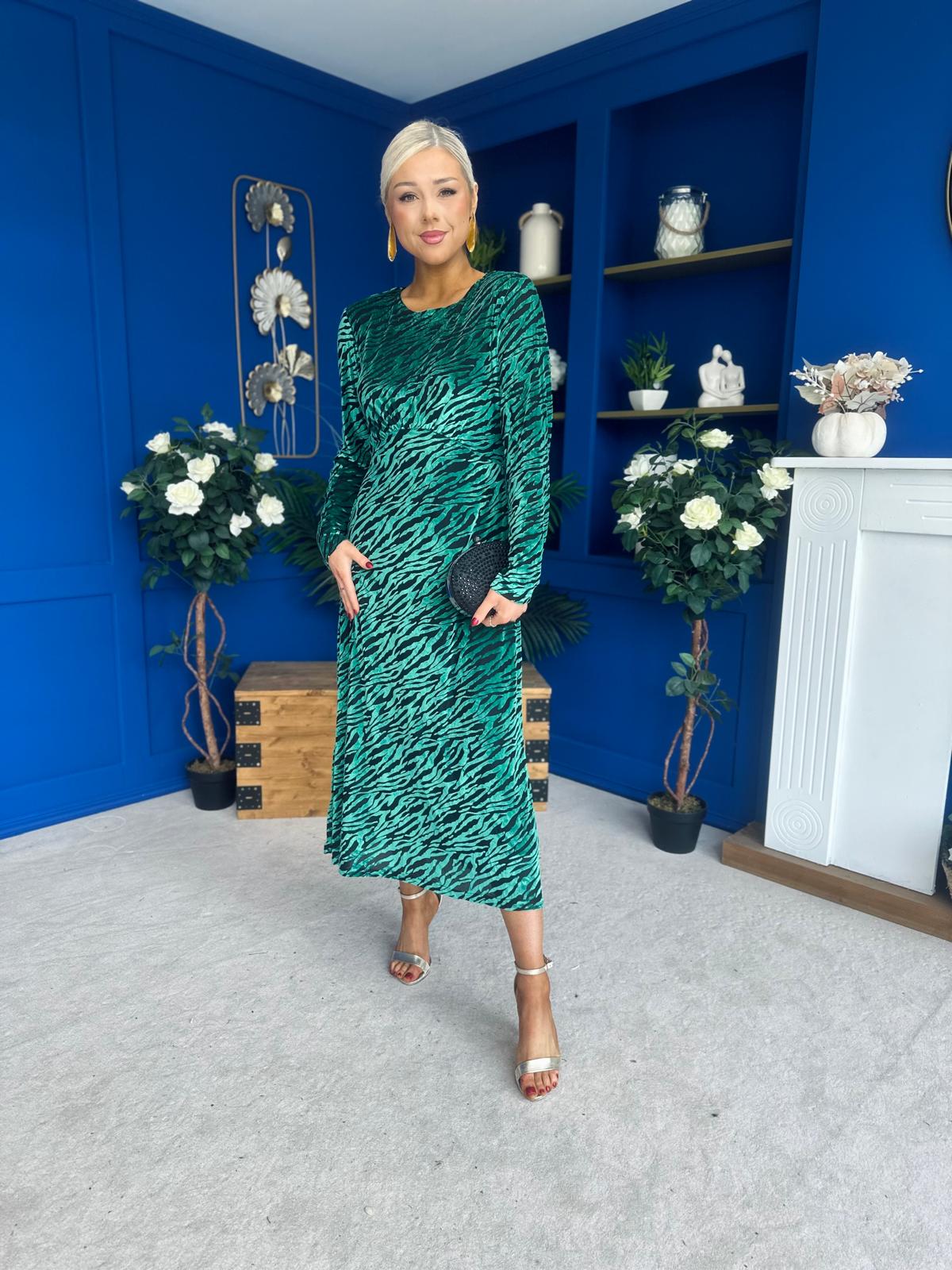Dakota Detailed Velvet Occasion Dress Emerald