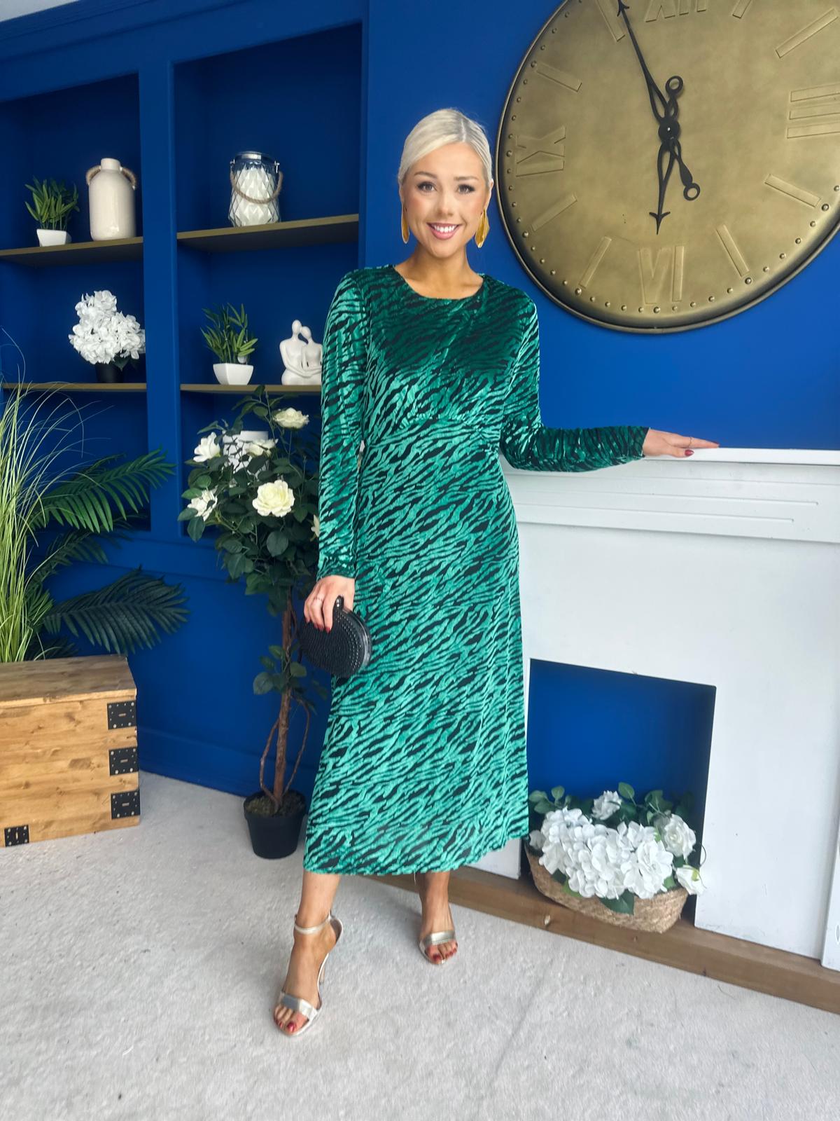 Dakota Detailed Velvet Occasion Dress Emerald