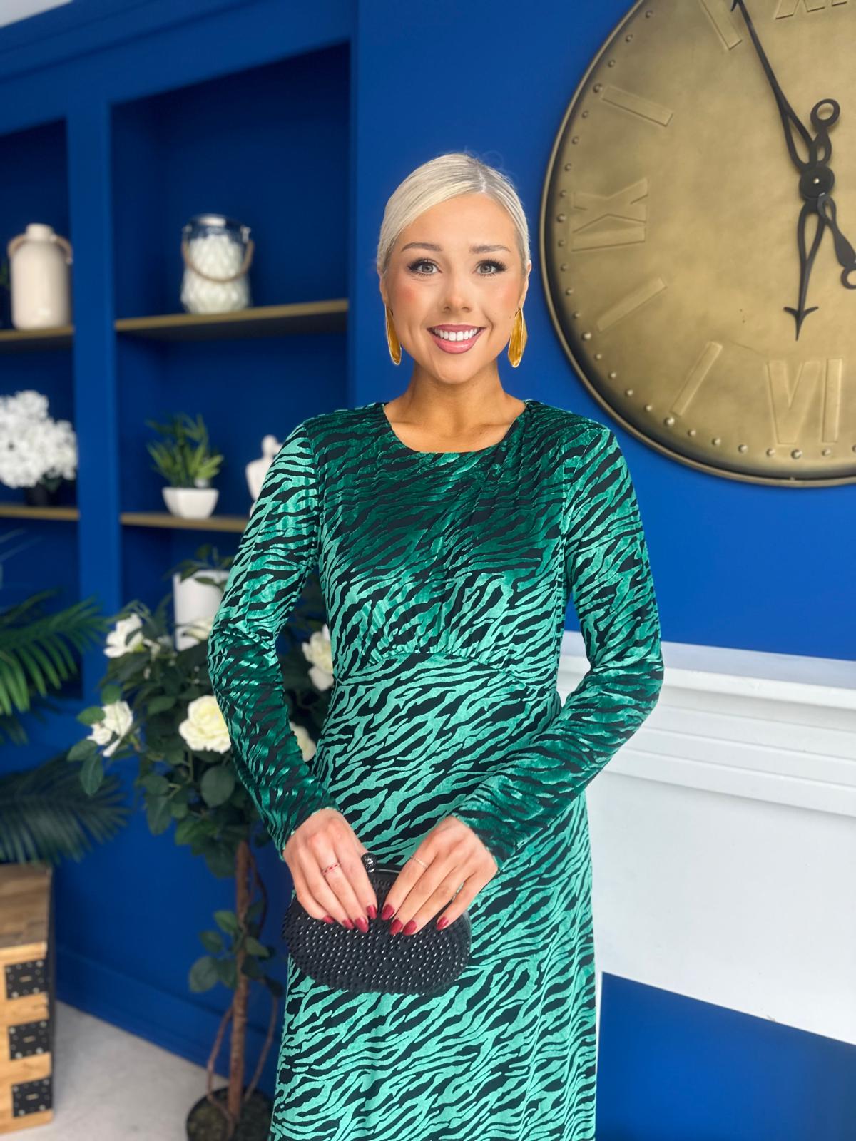 Dakota Detailed Velvet Occasion Dress Emerald