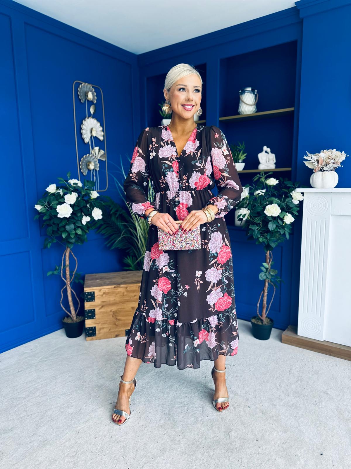 Zoe Banded Midi Dress Floral Coco