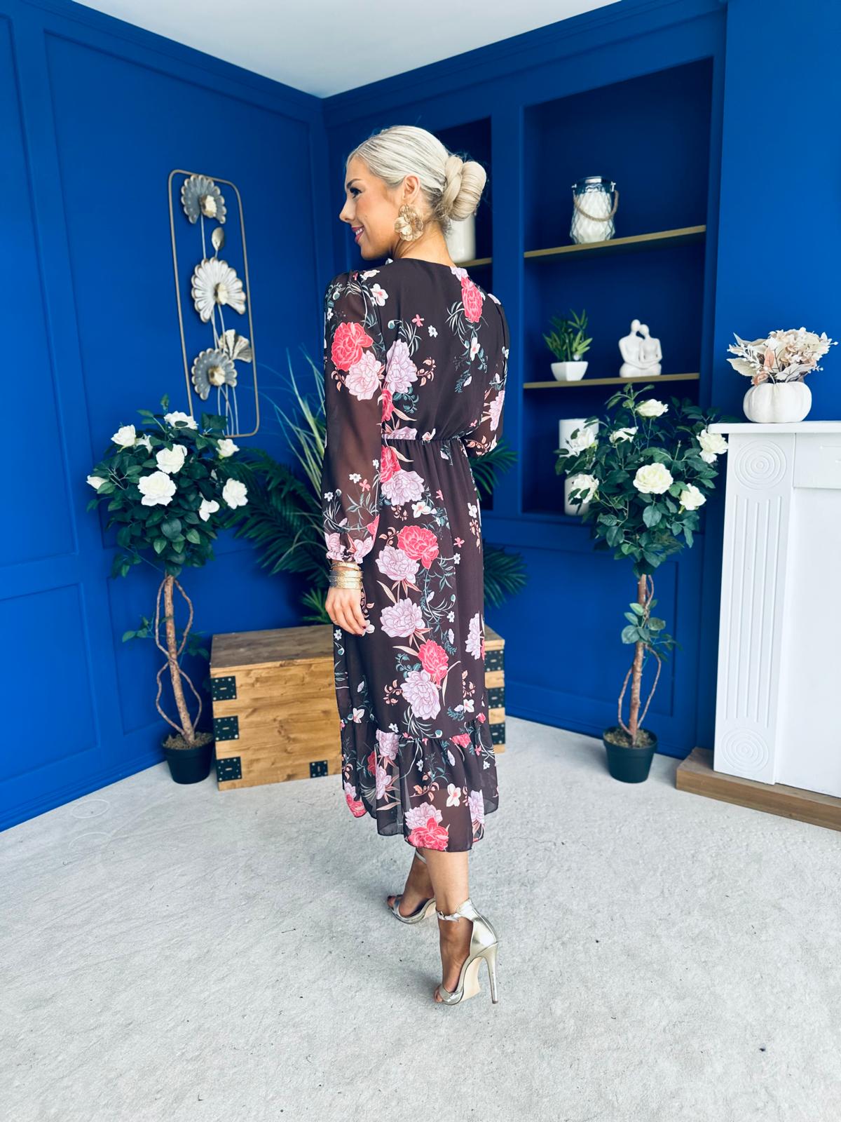 Zoe Banded Midi Dress Floral Coco
