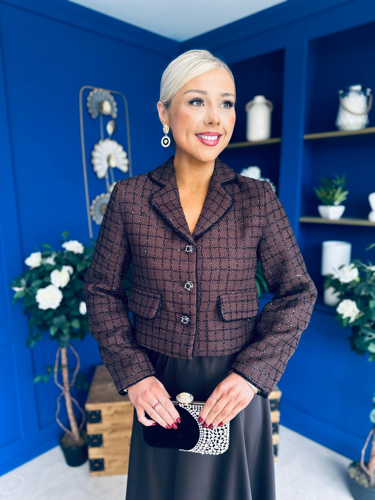 Camilla Detailed Tweed Jacket Chocolate