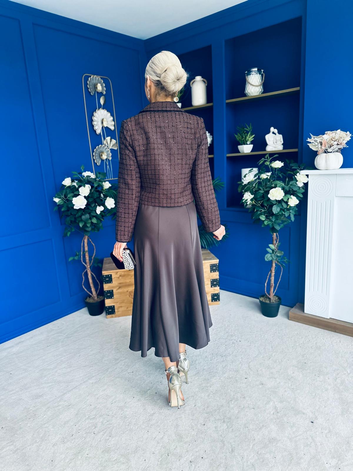 Kitty Satin Midi Skirt Chocolate