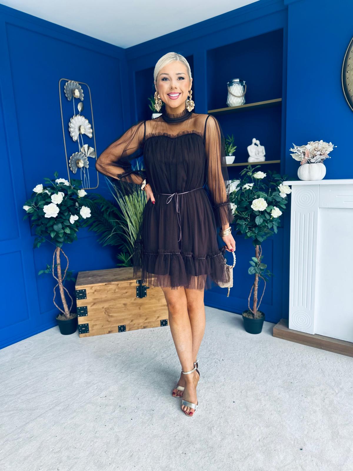 Persia Occasion Tulle Mini Dress Chocolate