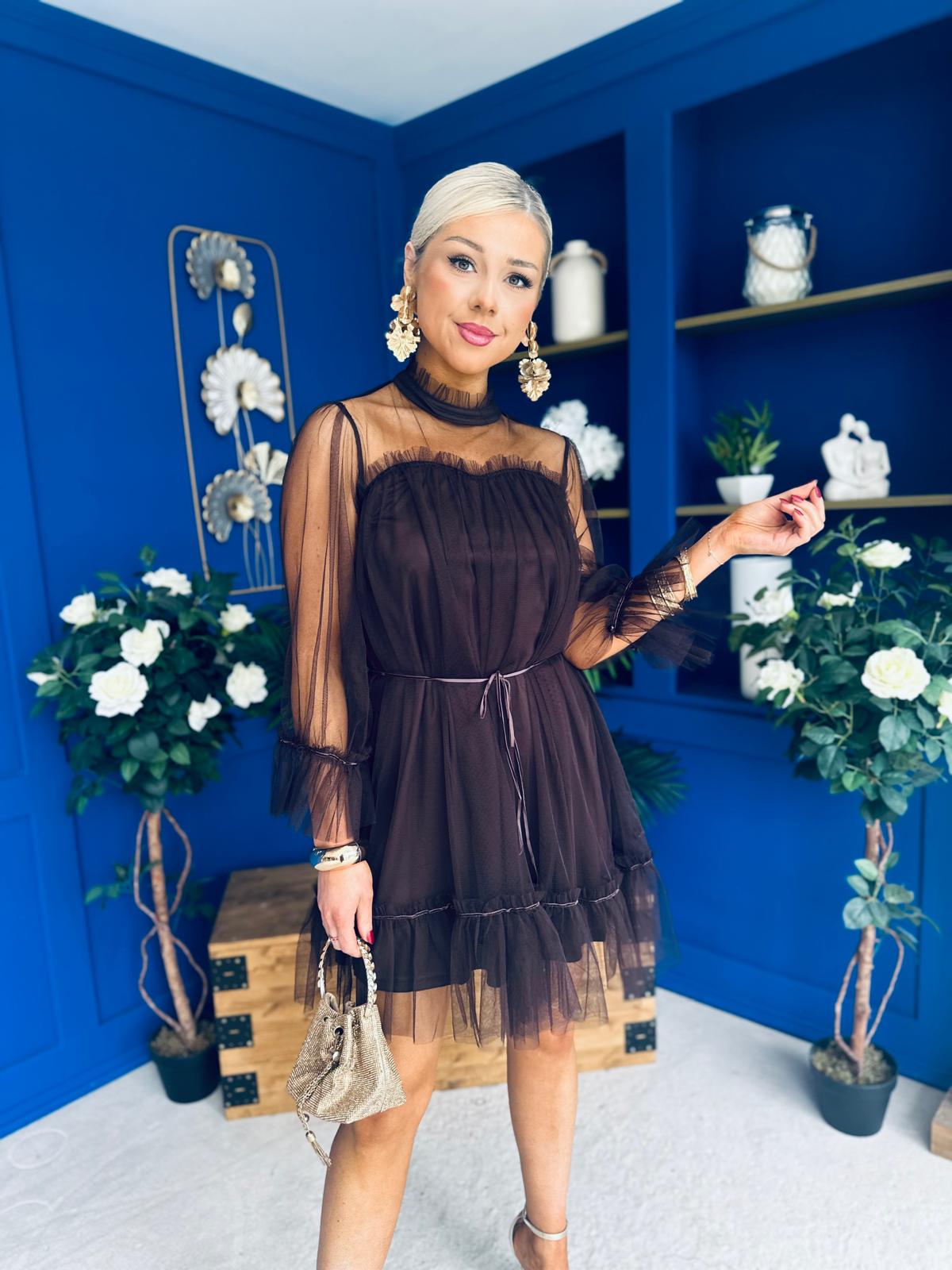 Persia Occasion Tulle Mini Dress Chocolate