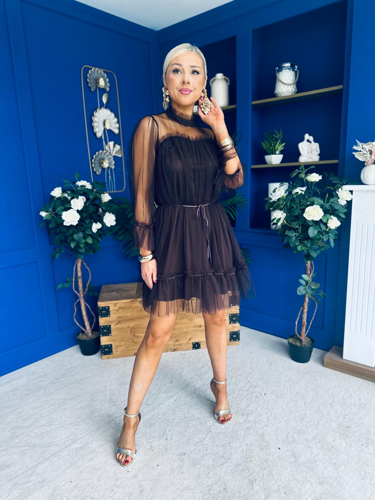 Persia Occasion Tulle Mini Dress Chocolate