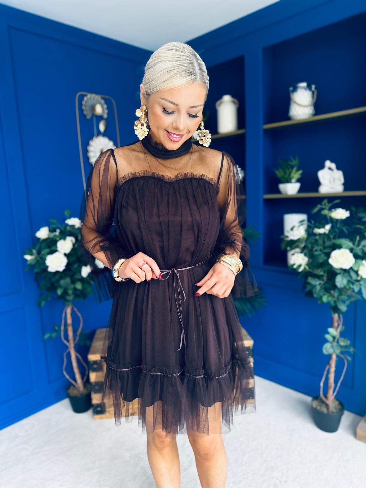 Persia Occasion Tulle Mini Dress Chocolate