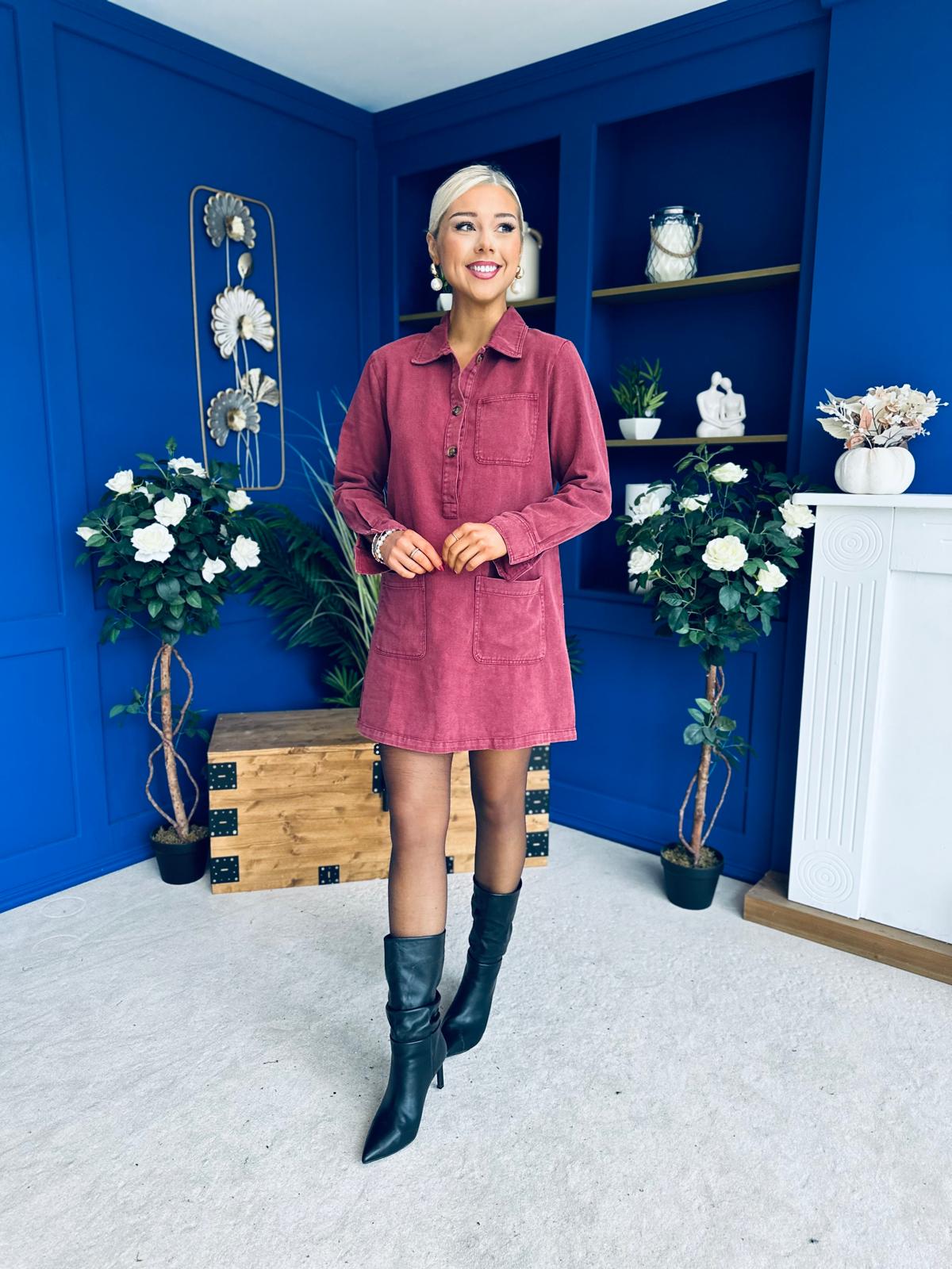 Ryan Cord Mini Shift Dress Wine