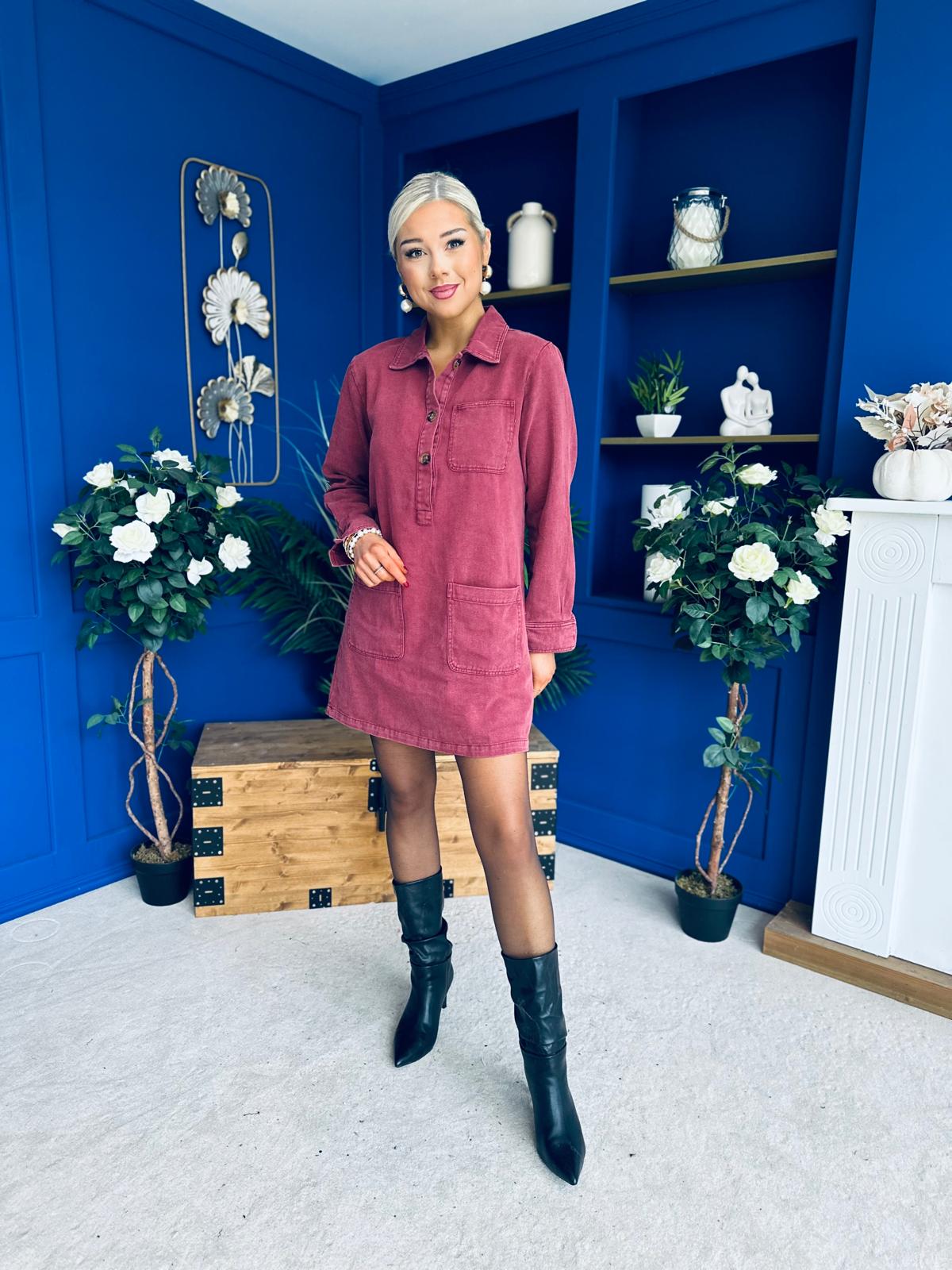 Ryan Cord Mini Shift Dress Wine