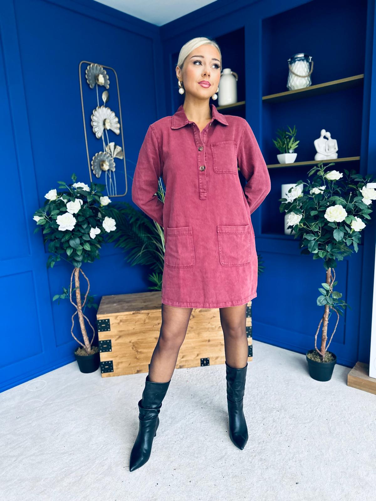 Ryan Cord Mini Shift Dress Wine