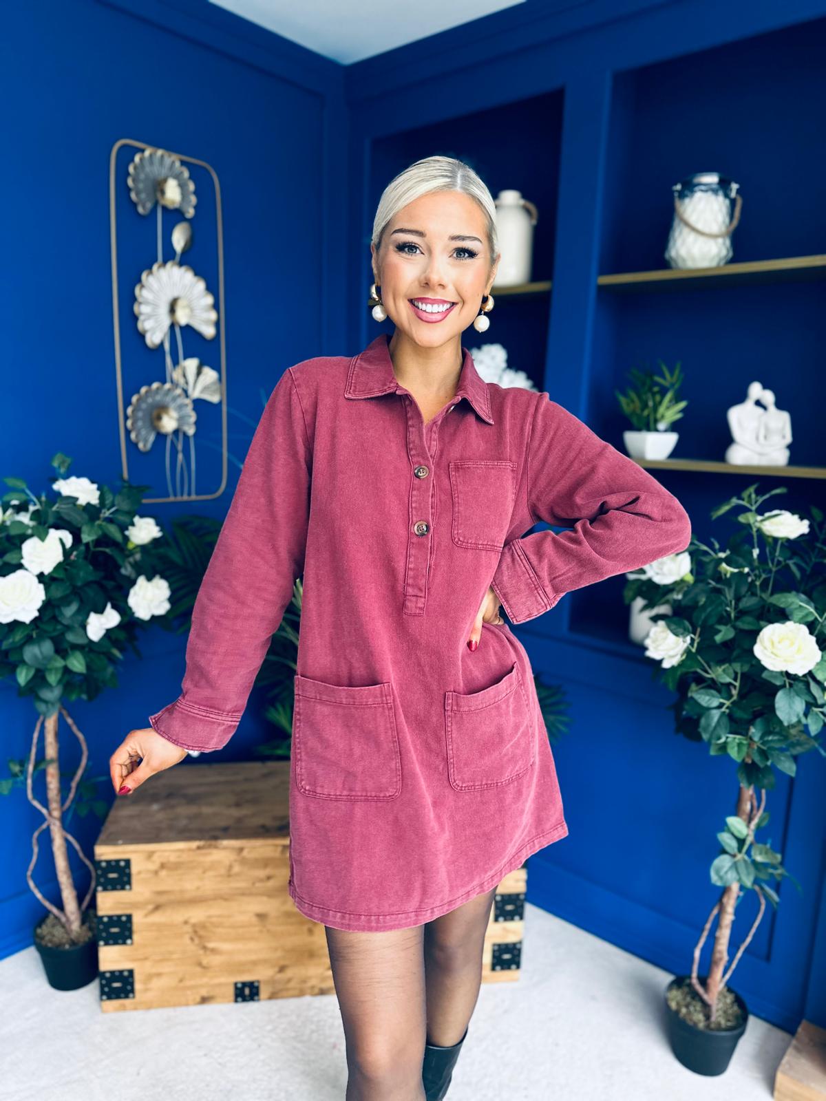 Ryan Cord Mini Shift Dress Wine