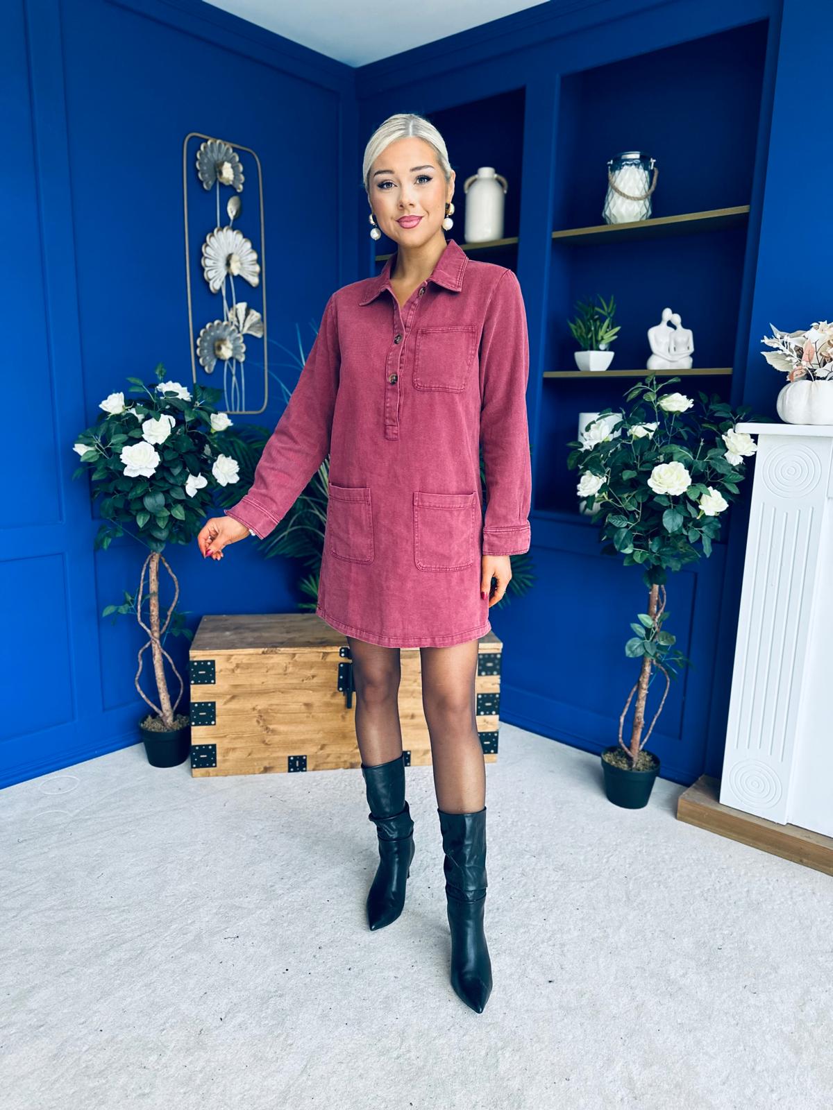 Ryan Cord Mini Shift Dress Wine
