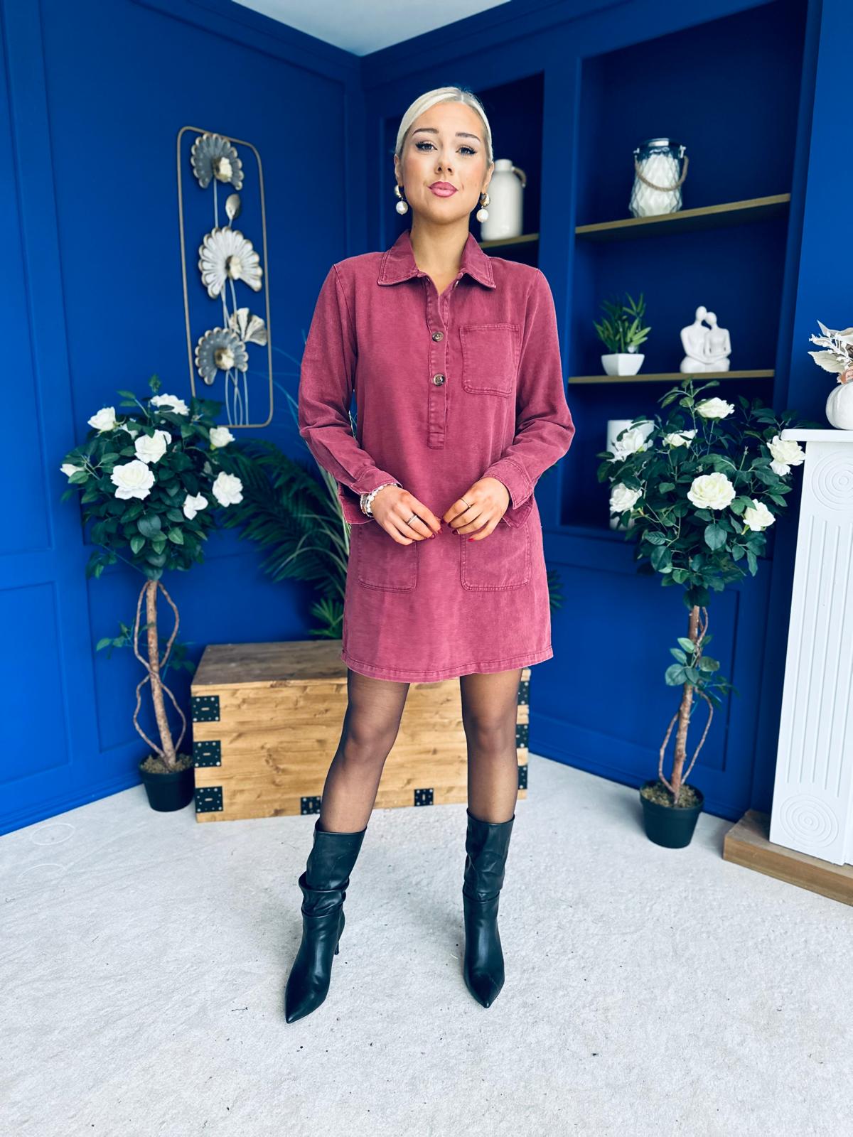 Ryan Cord Mini Shift Dress Wine