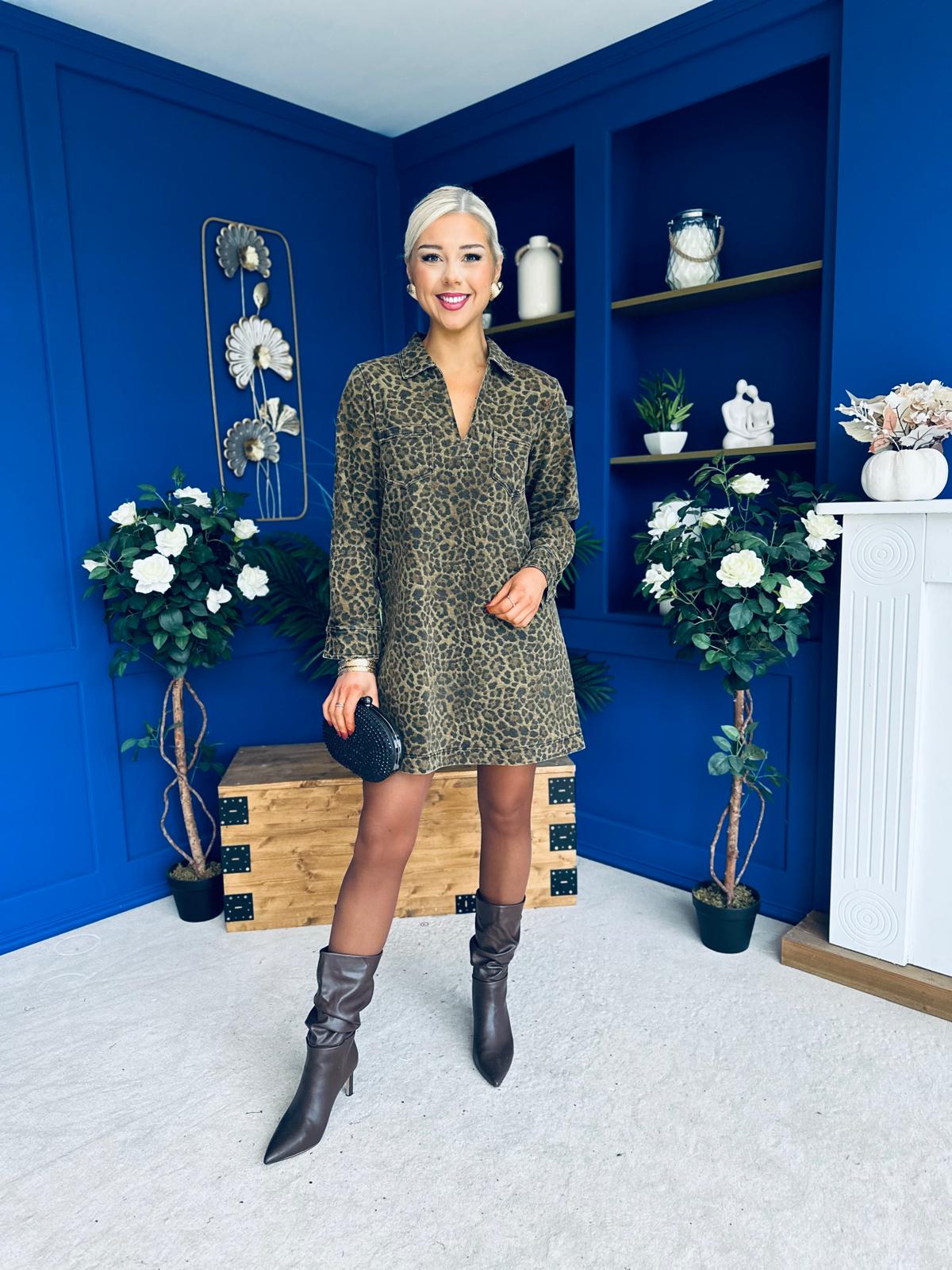 Una Leopard Cord Mini Shift Dress