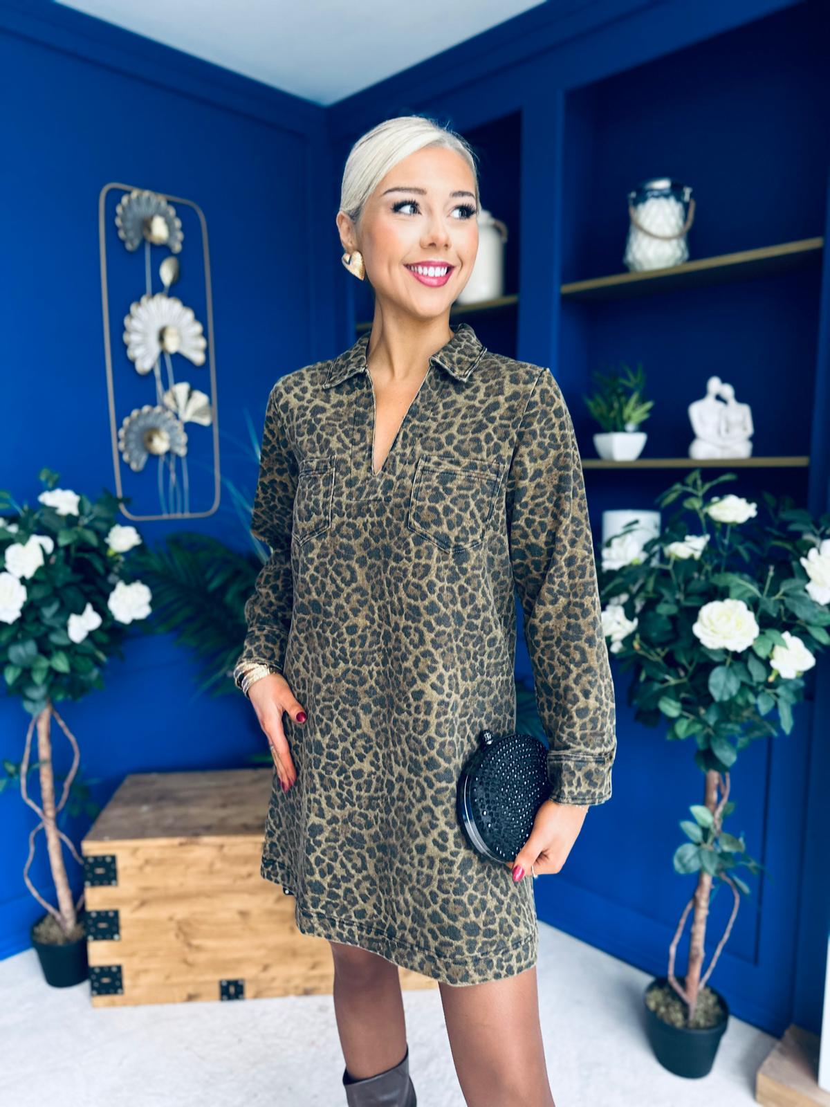 Una Leopard Cord Mini Shift Dress